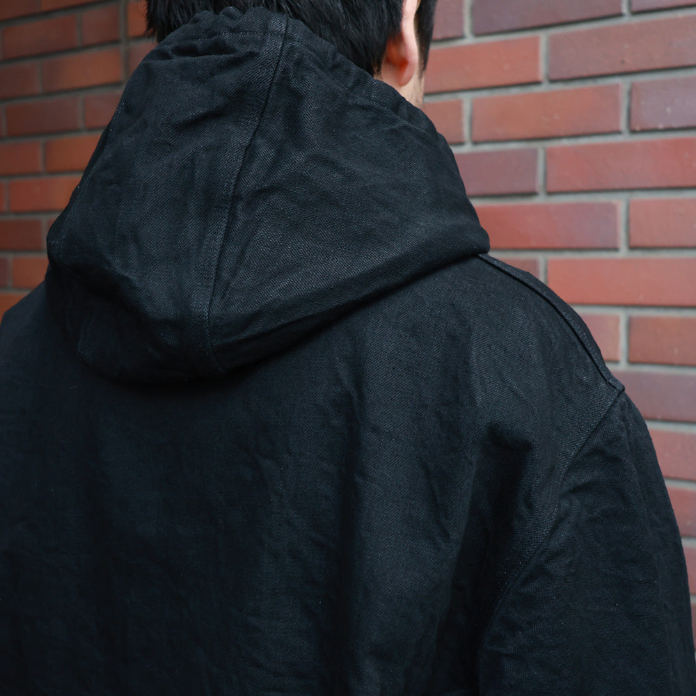 Black denim zip parka