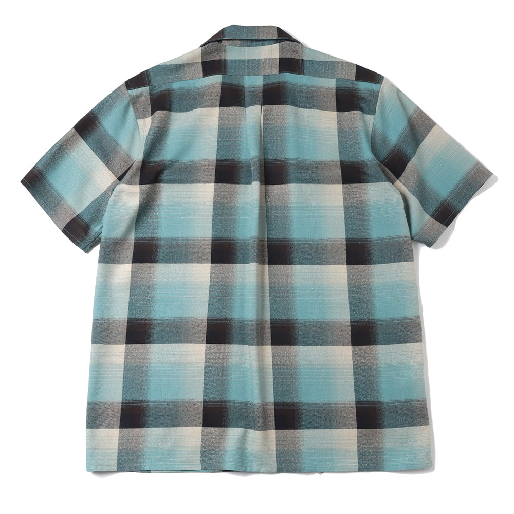 RAYON OMBRE PLAID OPEN COLLAR BLOUSE HALF SLEEVE