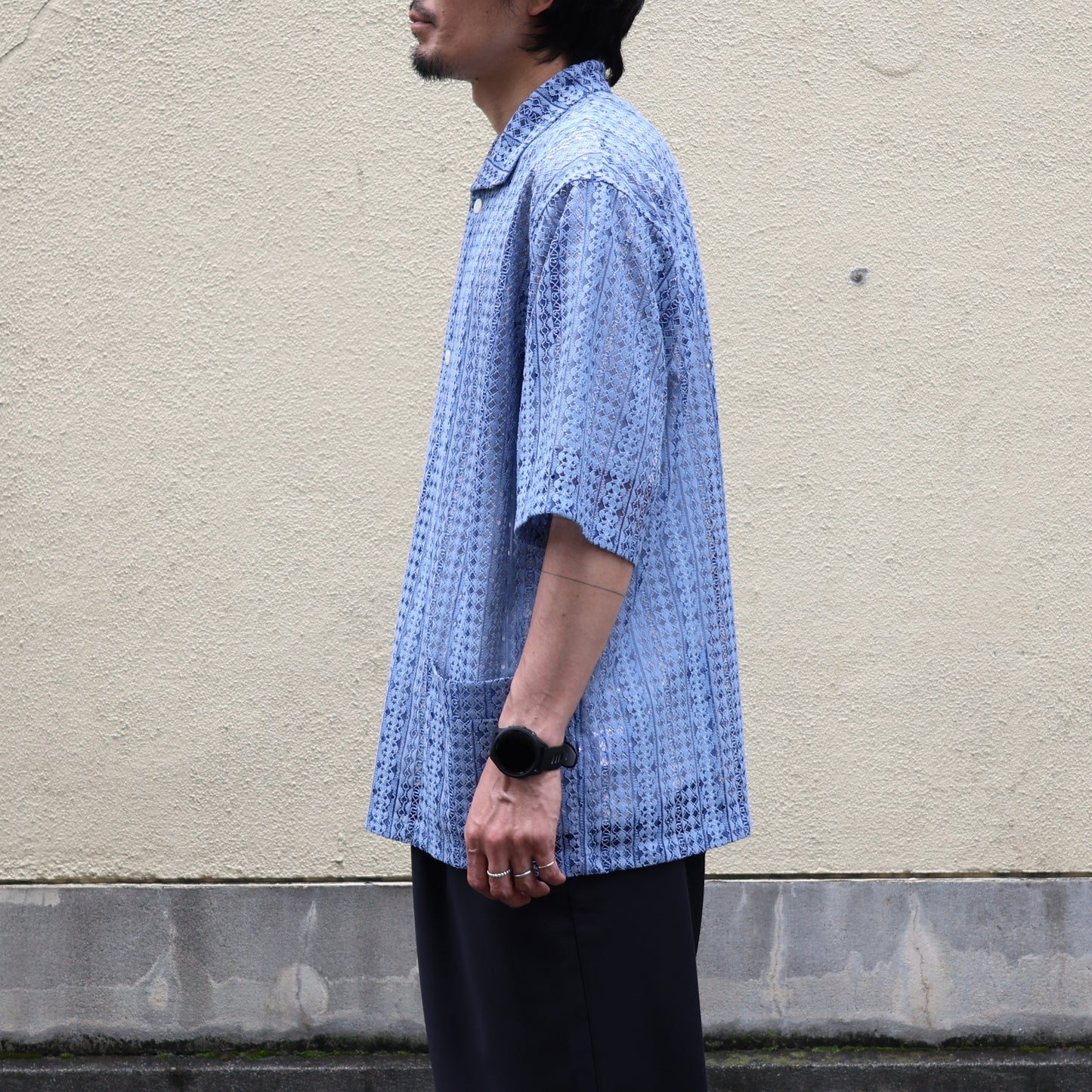 S/S Widespread Collar Shirt - Raschel Lace