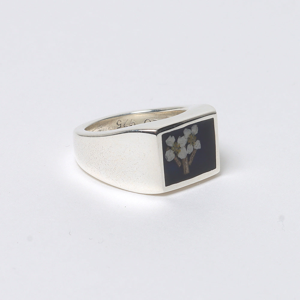 Signet Ring with Flower / Blue