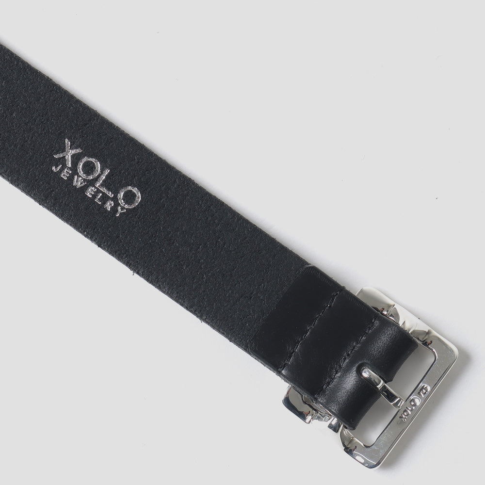 Square Narrow Buckle -Black Leather-