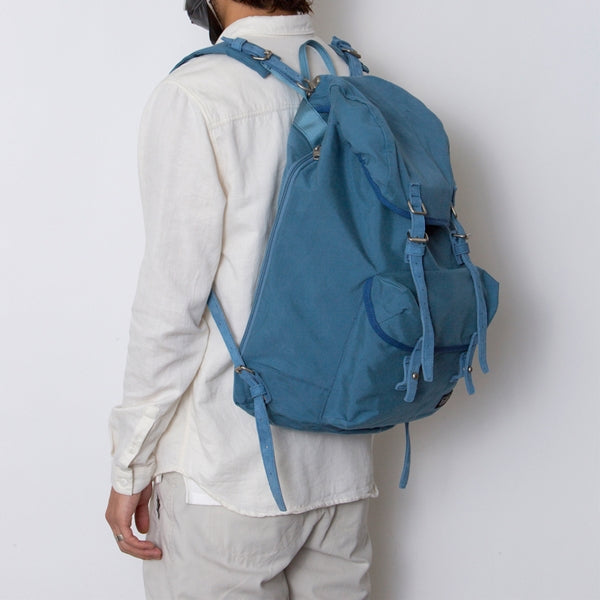 Nylon Cotton Oxford Backpack 29L with Cow Suede Le