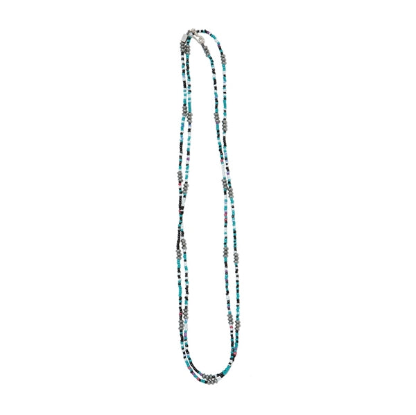 Mixed Long Beads Necklace with Brass Coated Beads
