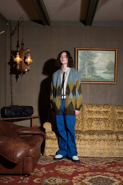 Argyle Mohair Knit Cardigan
