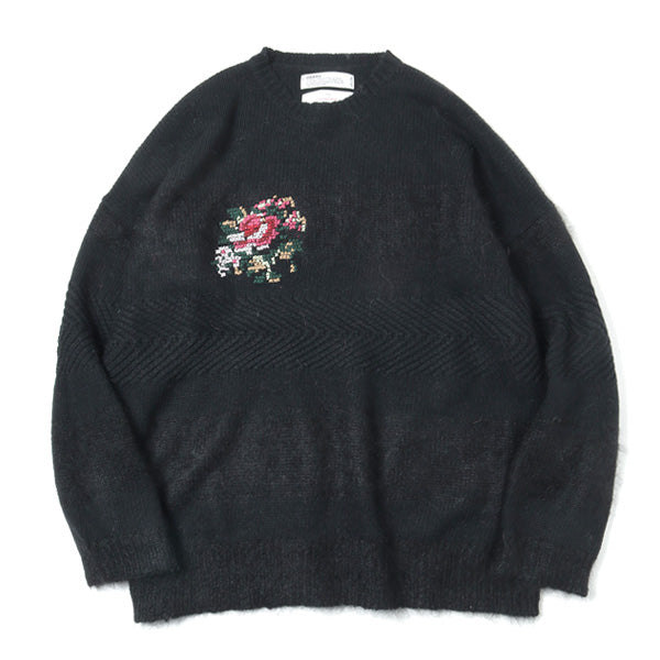 定価以下！Flower Cross Embroidery Border Knit