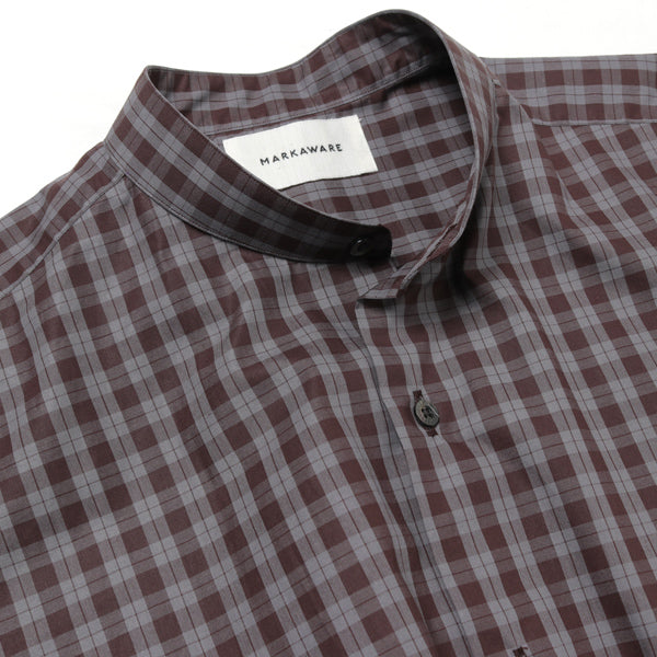COMFORT FIT BAND COLLAR SHIRT CHECK POPLIN