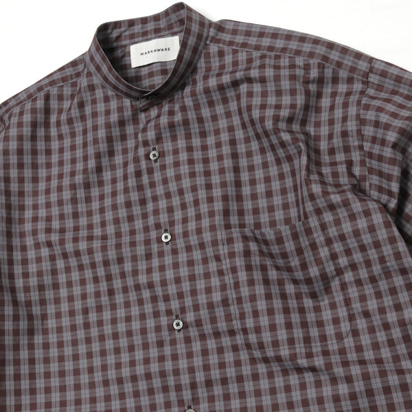 COMFORT FIT BAND COLLAR SHIRT CHECK POPLIN