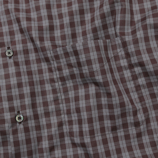 COMFORT FIT BAND COLLAR SHIRT CHECK POPLIN