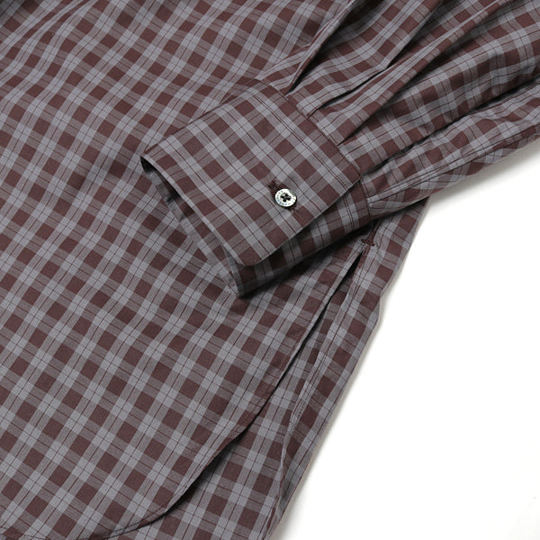 COMFORT FIT BAND COLLAR SHIRT CHECK POPLIN