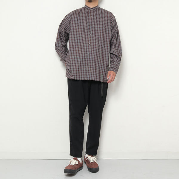 COMFORT FIT BAND COLLAR SHIRT CHECK POPLIN