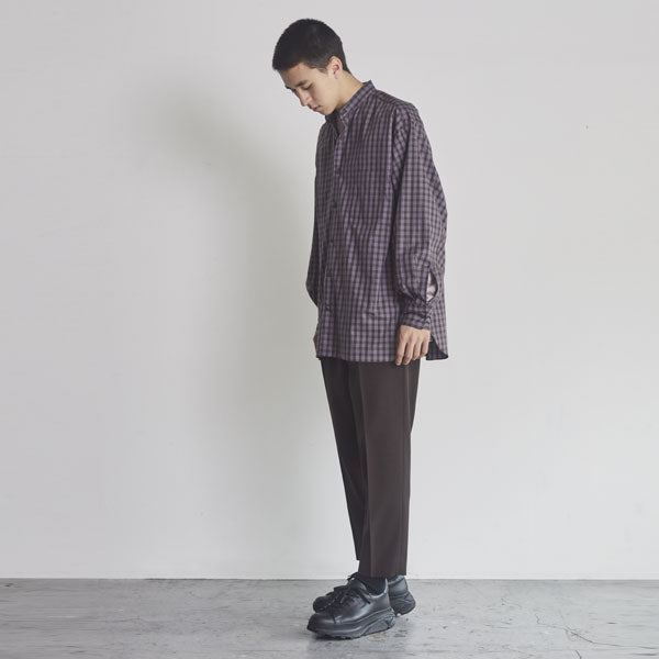 COMFORT FIT BAND COLLAR SHIRT CHECK POPLIN