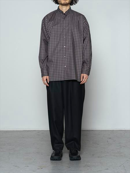 COMFORT FIT BAND COLLAR SHIRT CHECK POPLIN