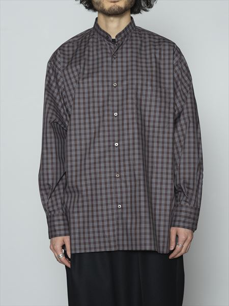 COMFORT FIT BAND COLLAR SHIRT CHECK POPLIN