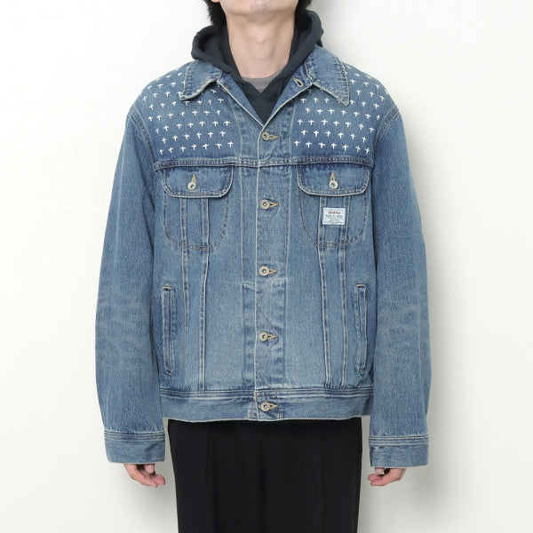 Cross Embroidery Vintage Denim Jacket