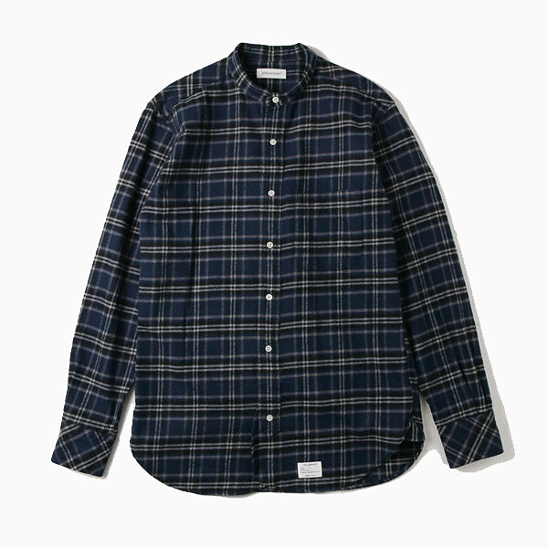 CLASSIC BAND COLLAR INDIGO PLAID FLANNEL