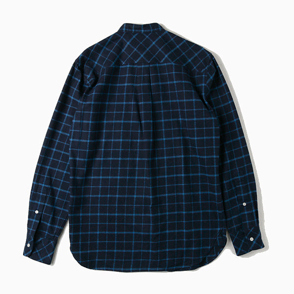 CLASSIC BAND COLLAR INDIGO PLAID FLANNEL