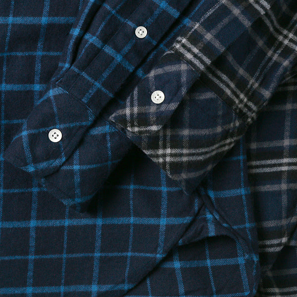 CLASSIC BAND COLLAR INDIGO PLAID FLANNEL