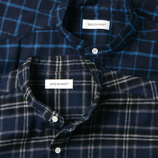 CLASSIC BAND COLLAR INDIGO PLAID FLANNEL