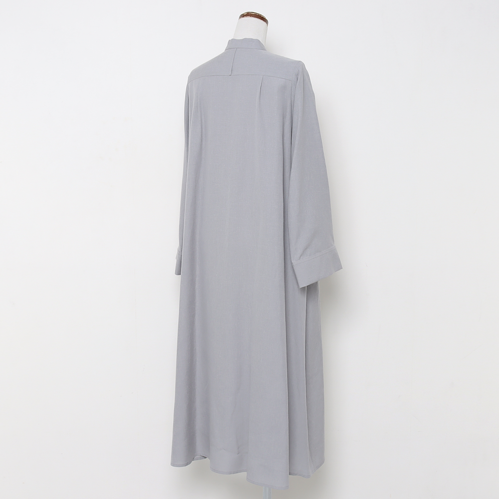 Linen Cupro Band Collar Dress