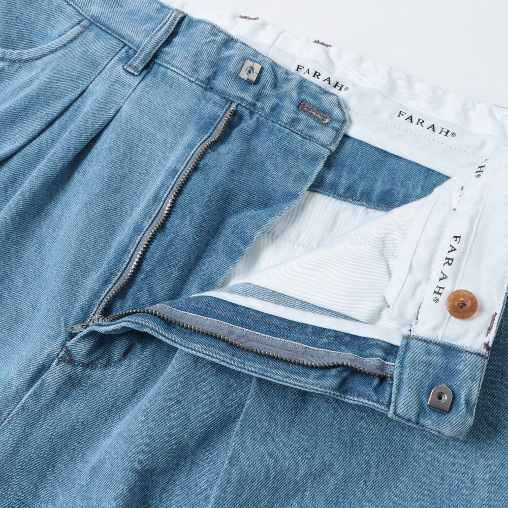 Two-tuck Wide Tapered Pants (Denim)