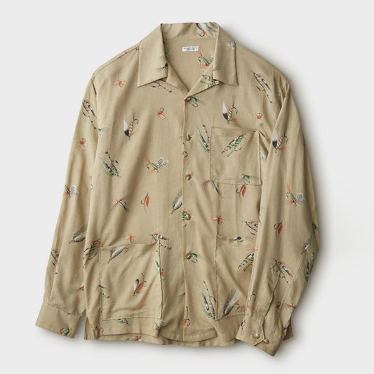 FLY PATTERN OPEN COLLAR LS SHIRT