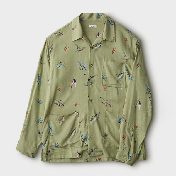 FLY PATTERN OPEN COLLAR LS SHIRT