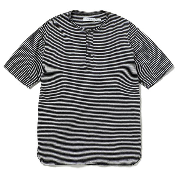 DWELLER HENLEY NECK S/S TEE COTTON JERSEY BORDER