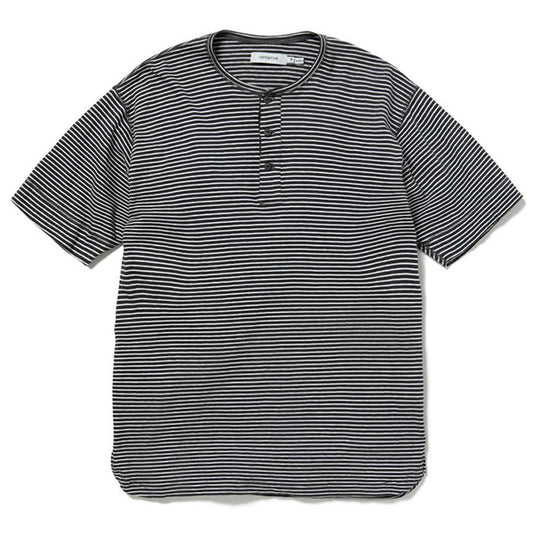 DWELLER HENLEY NECK S/S TEE COTTON JERSEY BORDER