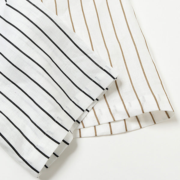 OPEN COLLAR SHIRTS ORGANIC LINEN PRINTED STRIPE