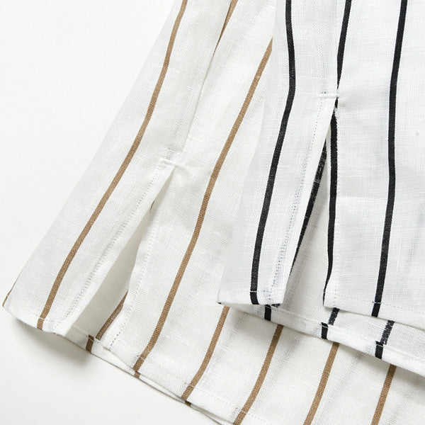 OPEN COLLAR SHIRTS ORGANIC LINEN PRINTED STRIPE