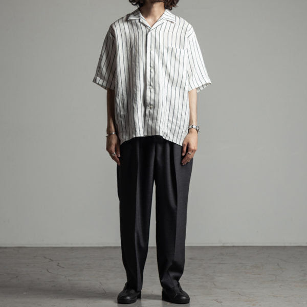 OPEN COLLAR SHIRTS ORGANIC LINEN PRINTED STRIPE