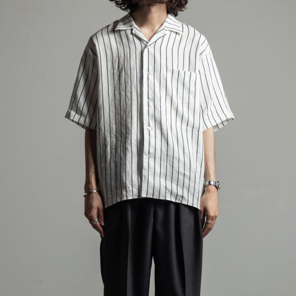 OPEN COLLAR SHIRTS ORGANIC LINEN PRINTED STRIPE