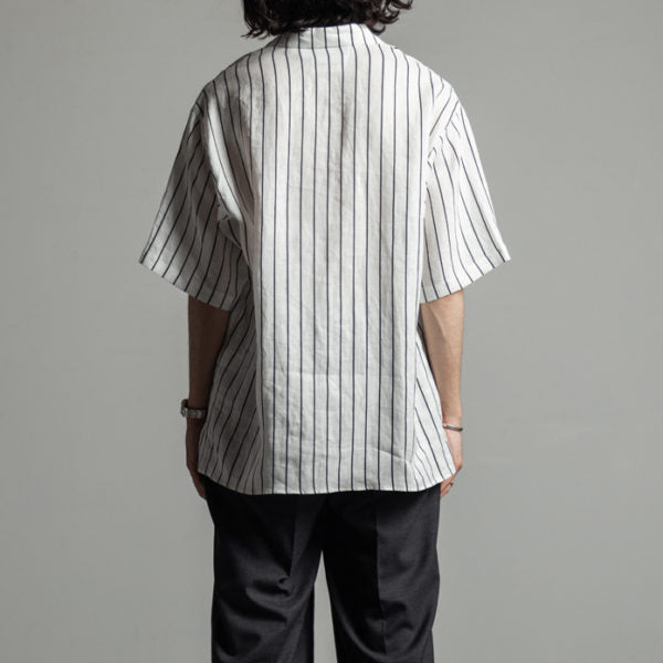 OPEN COLLAR SHIRTS ORGANIC LINEN PRINTED STRIPE