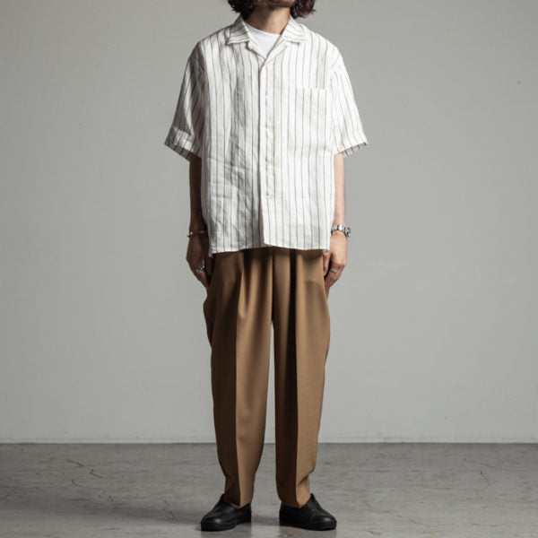 OPEN COLLAR SHIRTS ORGANIC LINEN PRINTED STRIPE