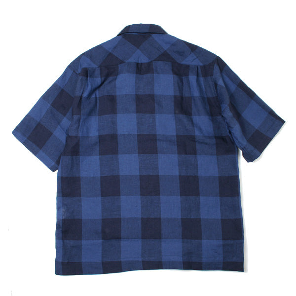 PERMANENT OPEN COLLAR SHIRTS S/S LINEN BLOCK CHECK