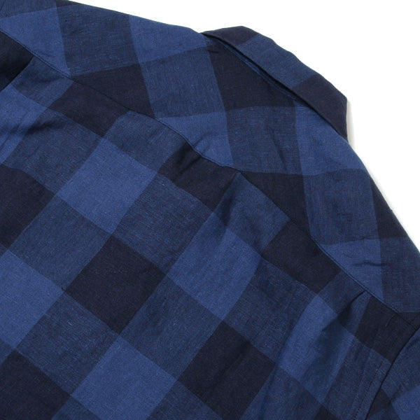 PERMANENT OPEN COLLAR SHIRTS S/S LINEN BLOCK CHECK