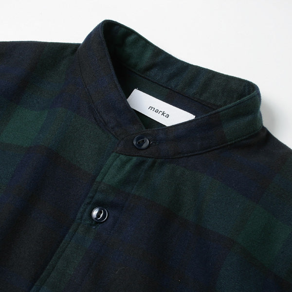 BAND COLLAR SHIRTS COTTON CHECK FLANNEL