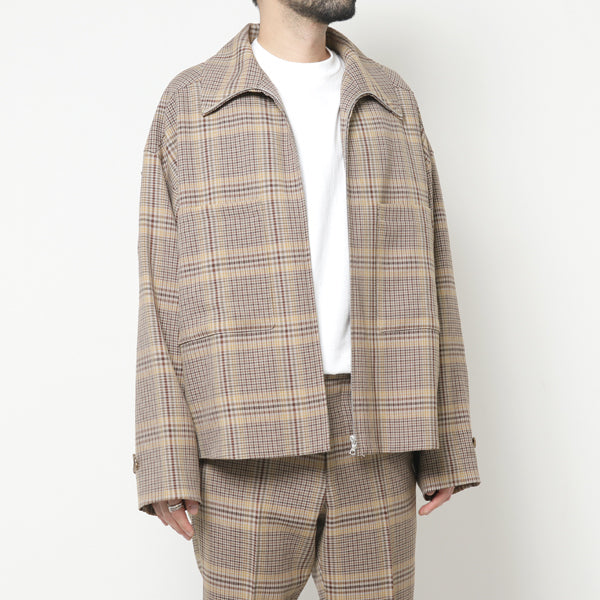 WOOL SERGE CHECK ZIP-UP BLOUSON