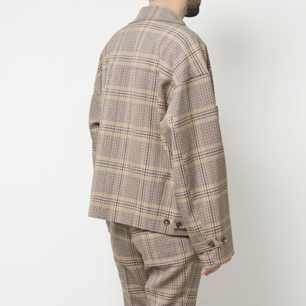 WOOL SERGE CHECK ZIP-UP BLOUSON