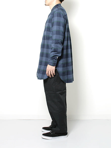 BAND COLLAR SHIRTS COTTON CHECK FLANNEL