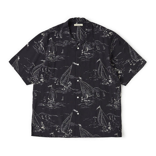 ORIGINAL PRINTED OPEN COLLAR SHIRTS(MARINE) S/S