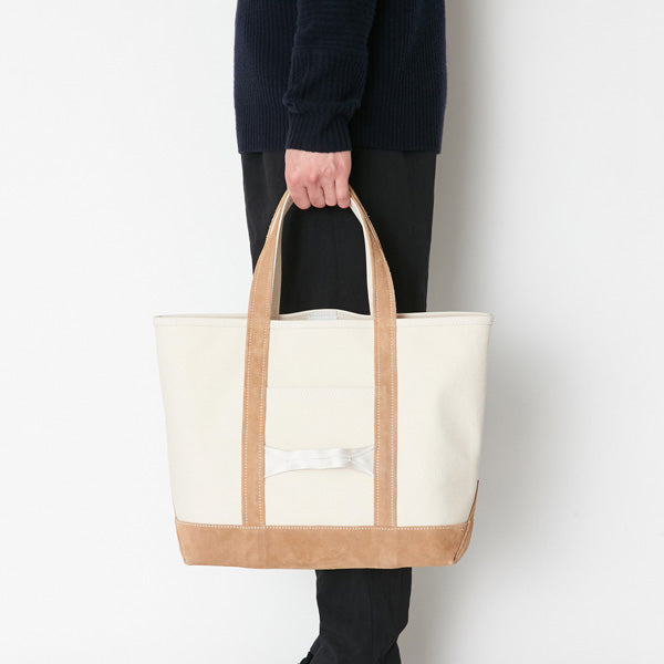 Cotton Canvas Tote Bag M with Cow Suede