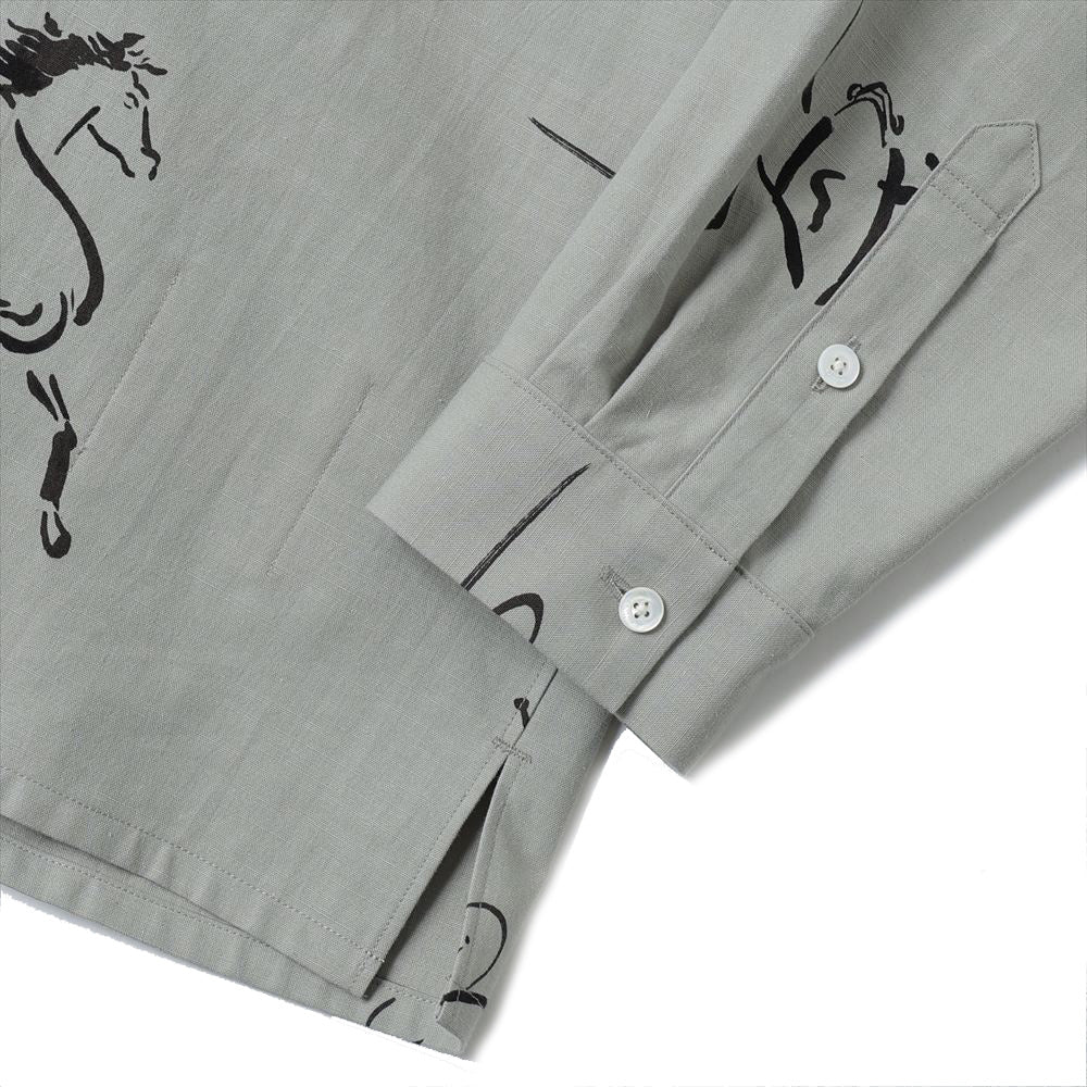 ORIGINAL PRINTED OPEN COLLAR SHIRTS (Animal Drawing) Long-sleeve