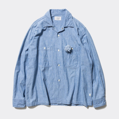 Unlikely Open Collar Work Chambray with Flower