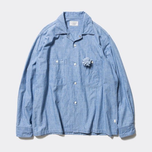 Unlikely Open Collar Work Chambray with Flower