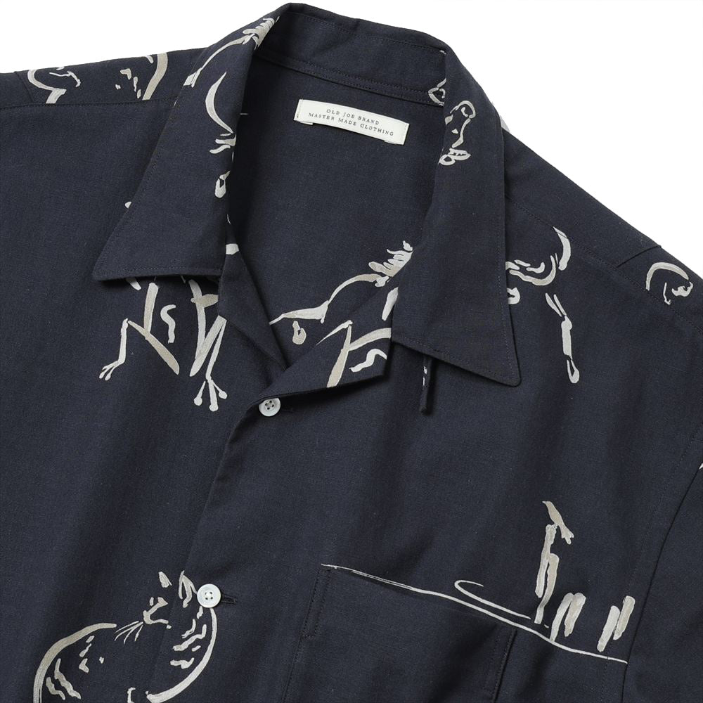 ORIGINAL PRINTED OPEN COLLAR SHIRTS (Animal Drawing) Long-sleeve