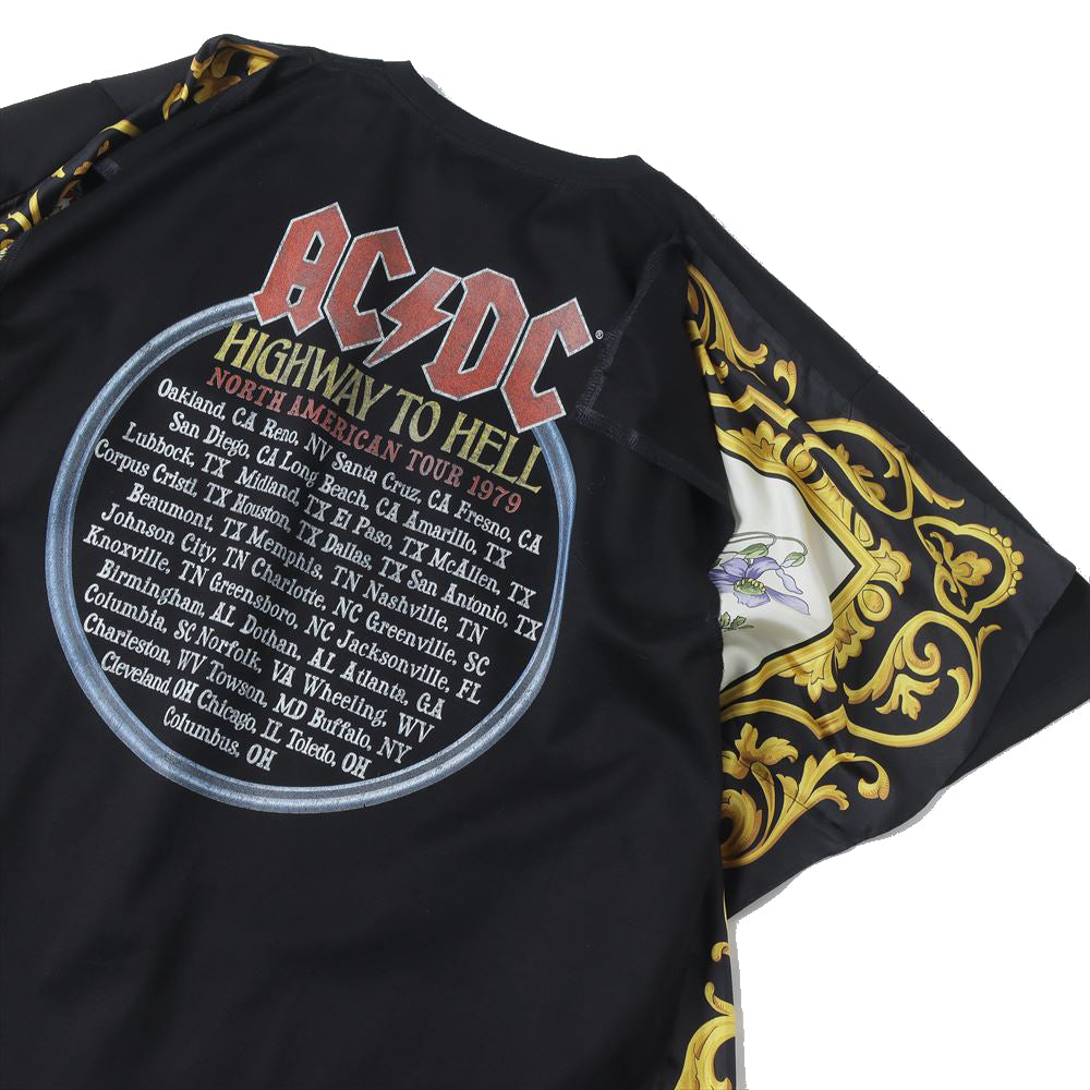 Cotton-filled jersey print AC/DC x silk scarf T001