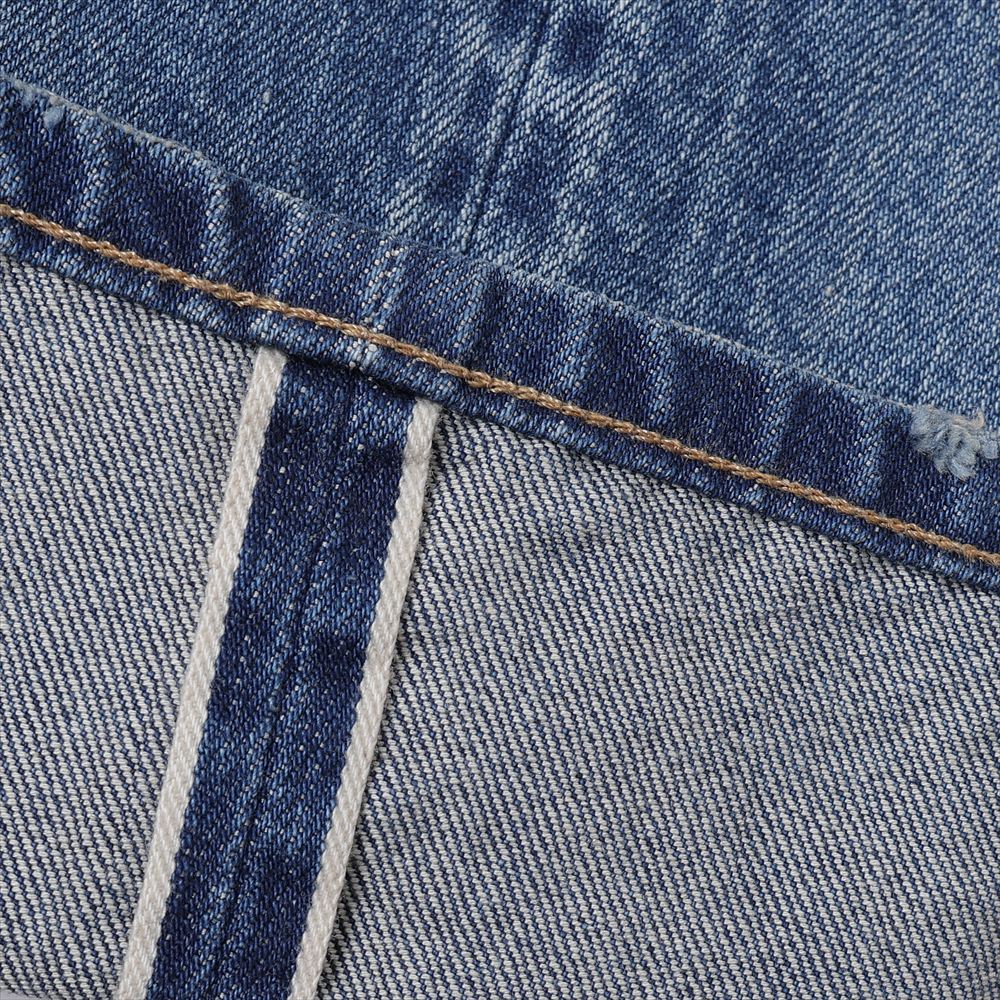 インディゴ スビンコットン 13.5oz バギーデニム(Medium Dark Blue Damage)
