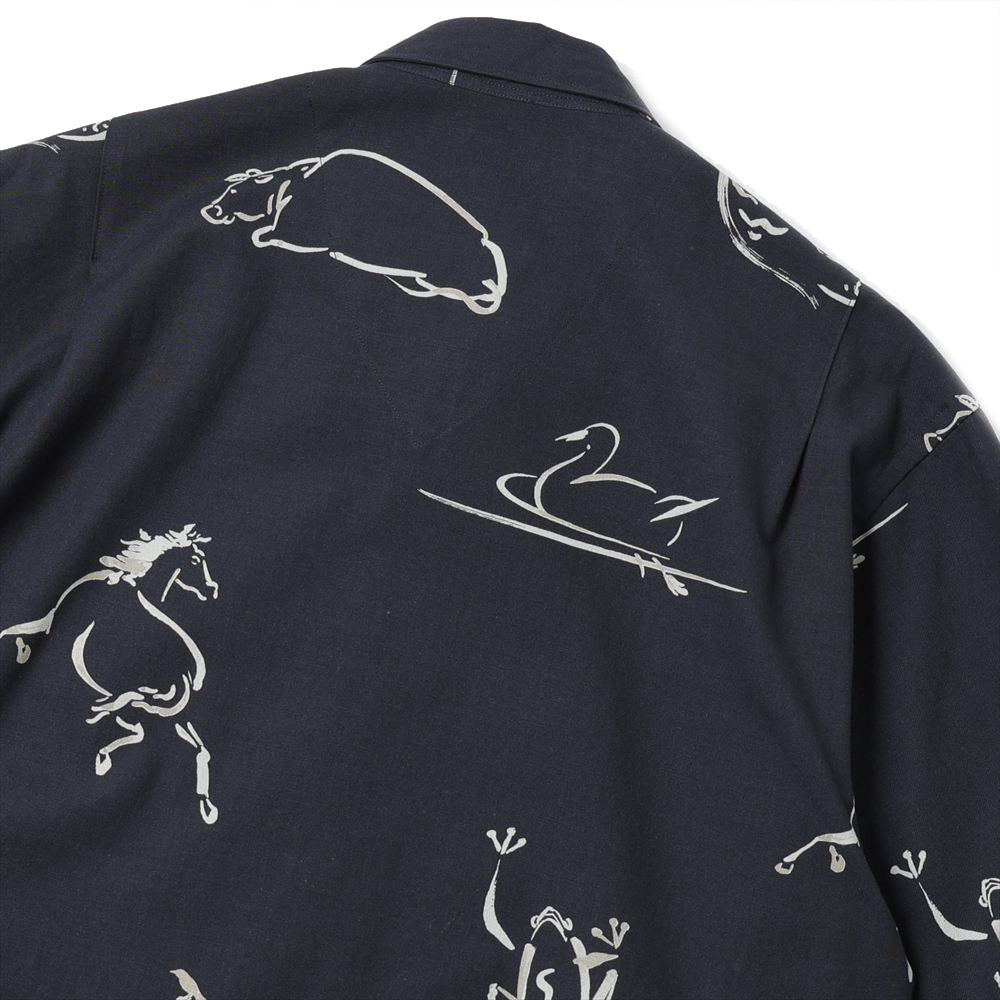 ORIGINAL PRINTED OPEN COLLAR SHIRTS (Animal Drawing) Long-sleeve