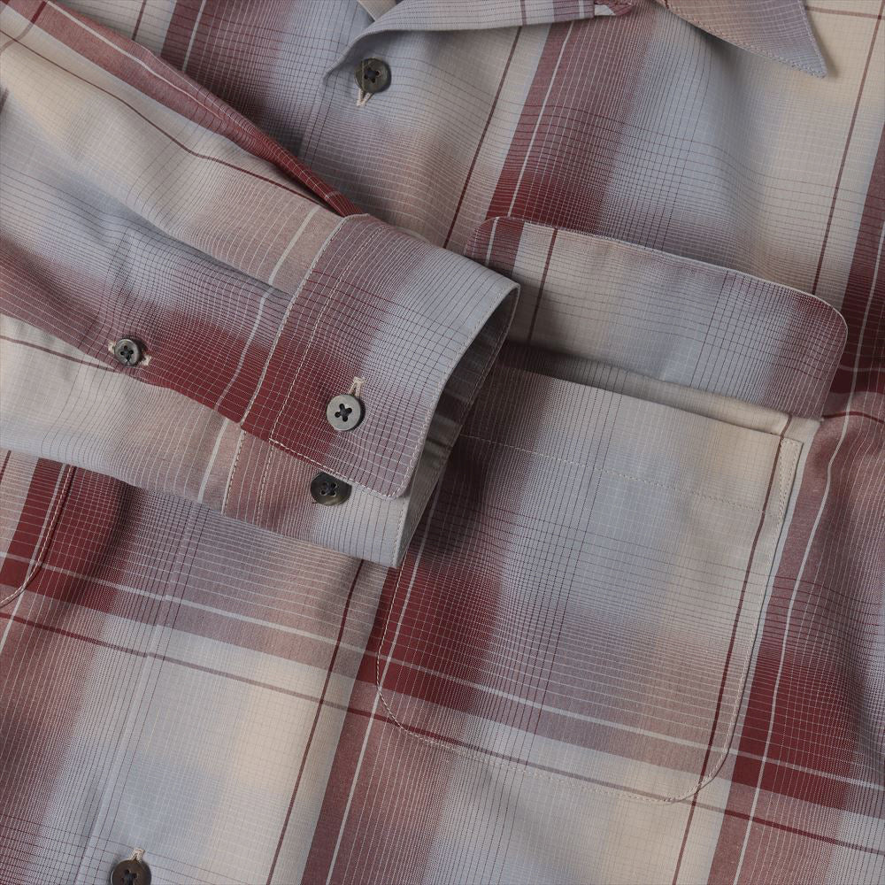 OMBRE PLAID OPEN COLLAR BLOUSE